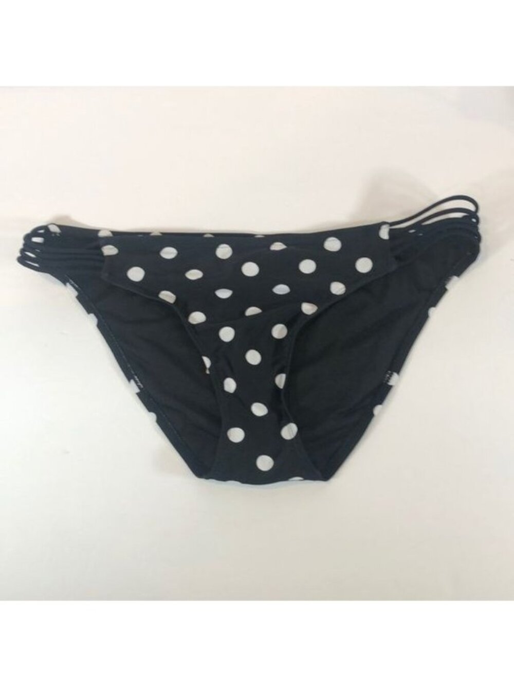 NWT Marina West Womens Black White Polka Dot Strappy Bikini Bottom L LARGE
